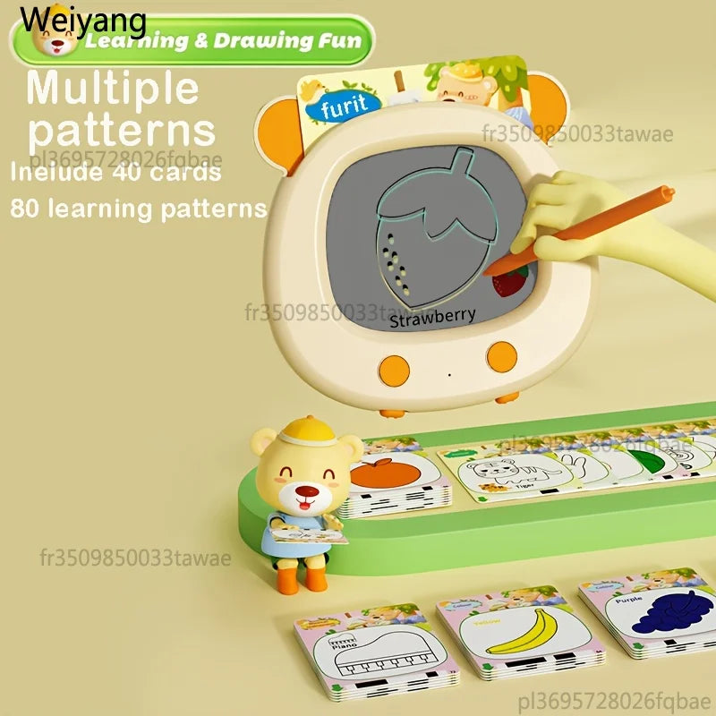 Toddler English Flash Cards with Writing Drawing Tablet Montessori Early Educational Toys for Kids Boys Girls Gift